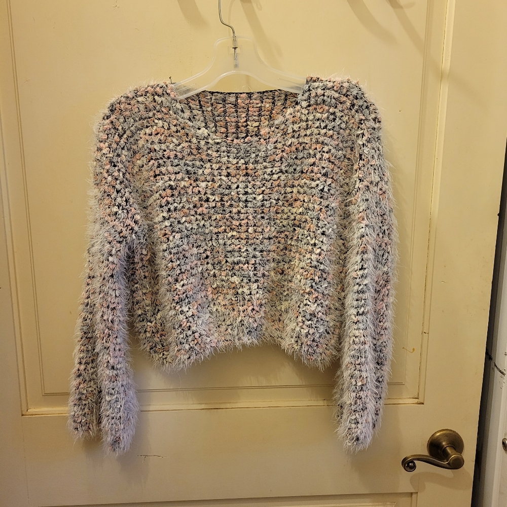 Cropped multicolored fuzzy sweater